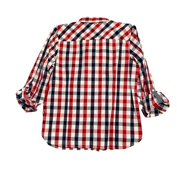 Tommy Hilfiger Red White Blue Roll Tab Check Poplin Button Down Shirt Top  Med. - Picture 10 of 16